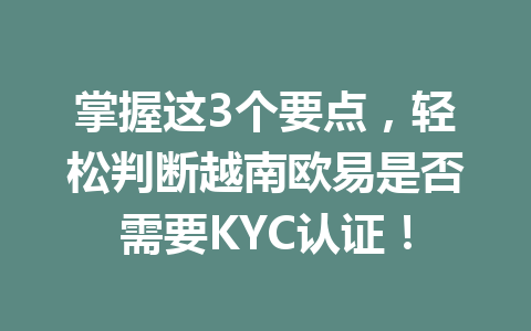 掌握这3个要点,轻松判断越南欧易是否需要KYC认证! 掌握这3个要点,轻松判断越南欧易是否需要KYC认证!
